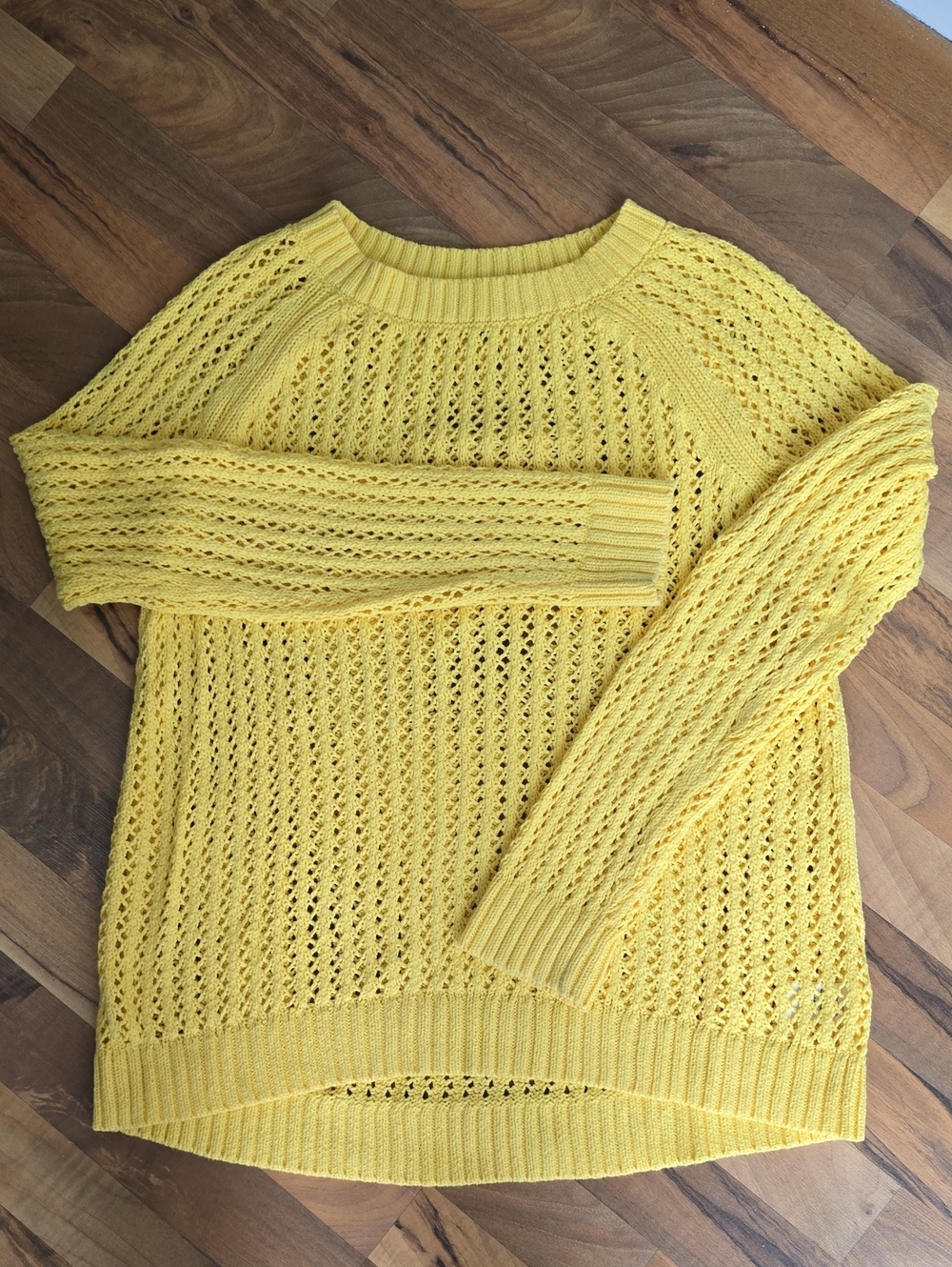 Talbots Yellow Open-Knit Crewneck Sweater Sz S